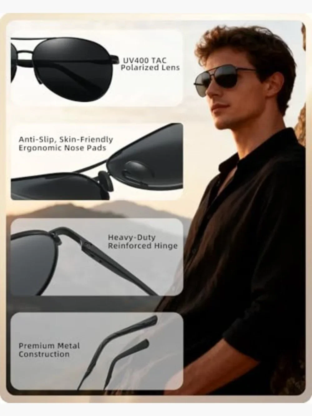 Polarized Aviator Sunglasses UV400 Protection Retro Driving Sports Metal Frame